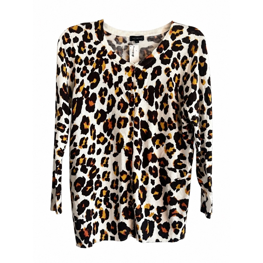 The Limited Leopard Cardigan Large NWT Lightweight Cotton Animal Print MSRP $60